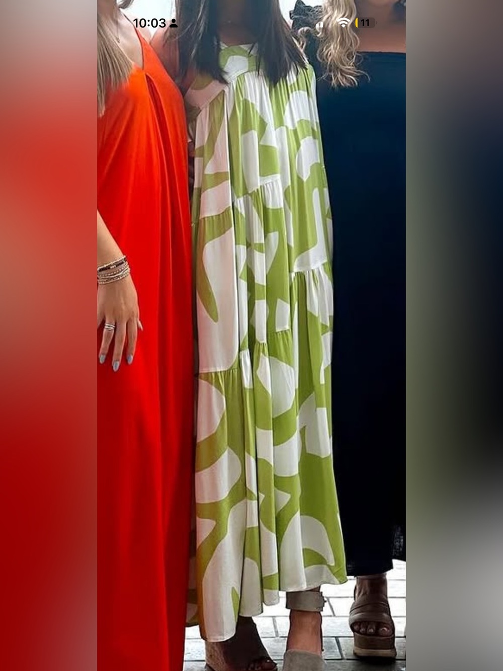 Source Unknown Green and White Abstract Maxi Dress